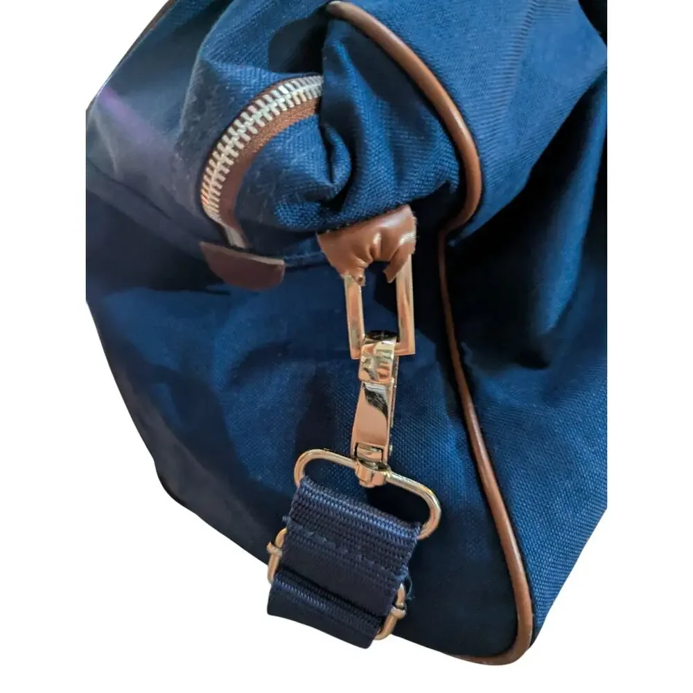 Vtg Polo Ralph Lauren Big Pony Canvas Overnight Weekender Duffle Bag Blue Brown